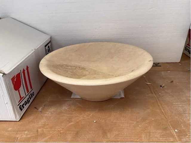 Natuursteen travertin beige waskom 40,6x15 cm - afbeelding 1 van  3
