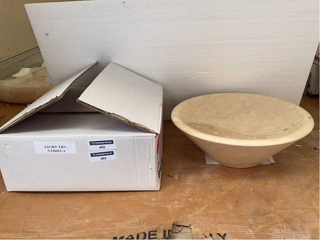 Natuursteen travertin beige waskom 40,6x15 cm - afbeelding 1 van  1