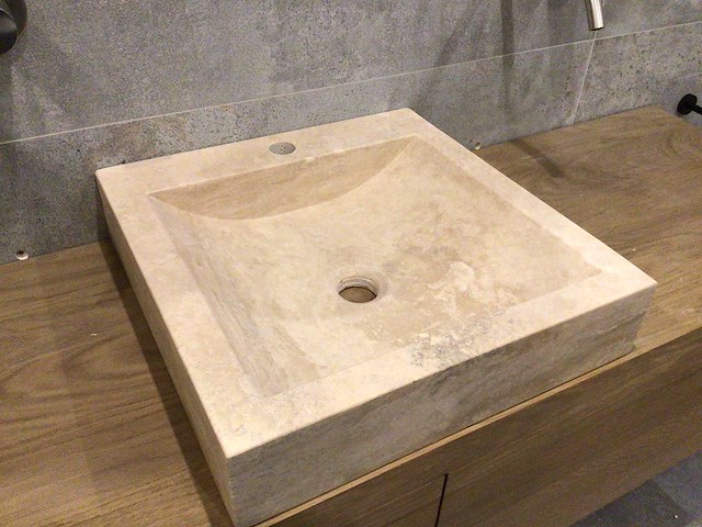 Natuursteen travertin beige wastafel 45x46x10 cm - afbeelding 4 van  4