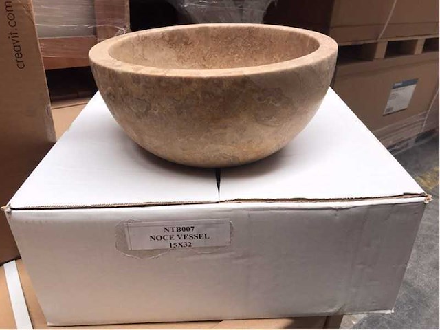Natuursteen travertin noce waskom 32x15 cm - afbeelding 1 van  4
