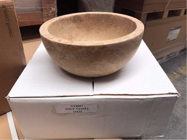 Natuursteen travertin noce waskom 32x15 cm - afbeelding 2 van  3