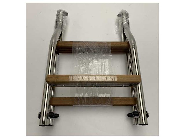 Nautinox 2048/1 3-step stainless steel folding bathing ladder with teak steps - afbeelding 1 van  2