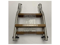 Nautinox 2048/1 3-step stainless steel folding bathing ladder with teak steps - afbeelding 1 van  2