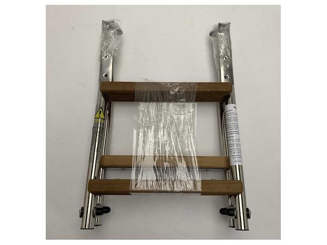 Nautinox 2048/1 3-step stainless steel folding bathing ladder with teak steps - afbeelding 2 van  2