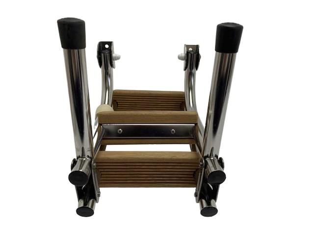 Nautinox stainless steel marine boarding ladder 3-steps foldable with teak steps - 2046 - afbeelding 1 van  5