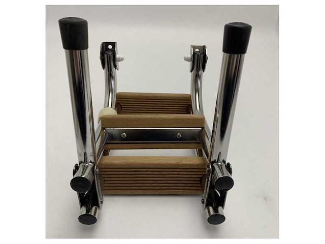 Nautinox stainless steel marine boarding ladder 3-steps foldable with teak steps - 2046 - afbeelding 2 van  5
