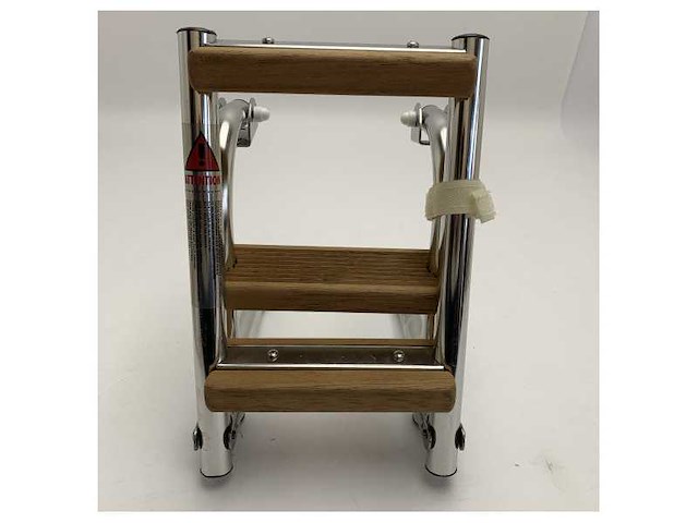 Nautinox stainless steel marine boarding ladder 3-steps foldable with teak steps - 2046 - afbeelding 4 van  5