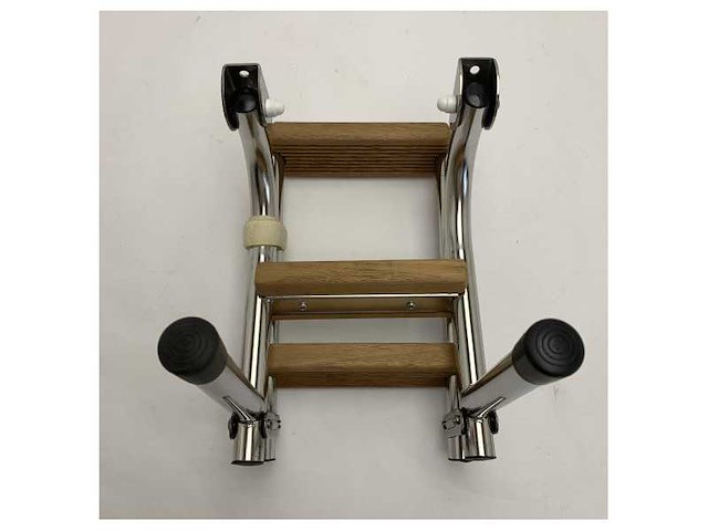Nautinox stainless steel marine boarding ladder 3-steps foldable with teak steps - 2046 - afbeelding 5 van  5