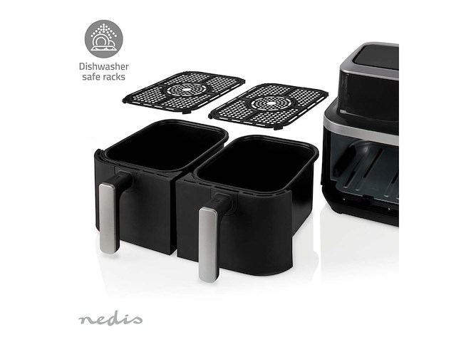 Nedis dubbele airfryer 2 x 4.2 l 10 vooraf ingestelde programma's zwart - afbeelding 2 van  6