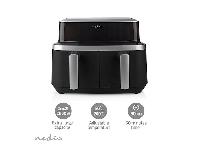 Nedis dubbele airfryer 2 x 4.2 l 10 vooraf ingestelde programma's zwart - afbeelding 3 van  6