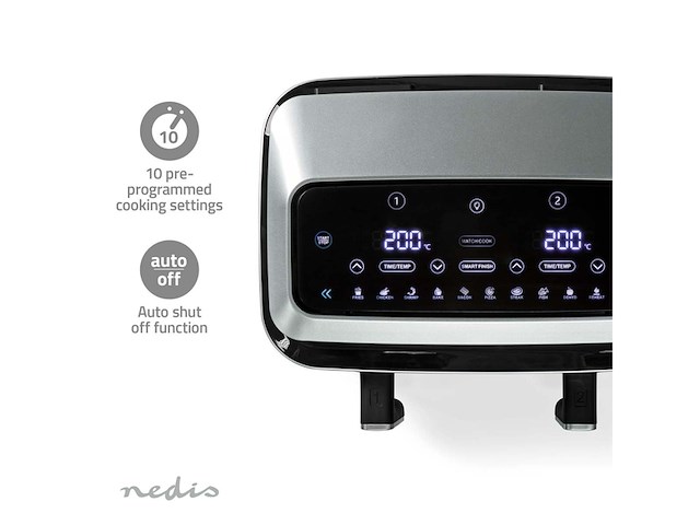 Nedis dubbele airfryer 2 x 4.2 l 10 vooraf ingestelde programma's zwart - afbeelding 4 van  6