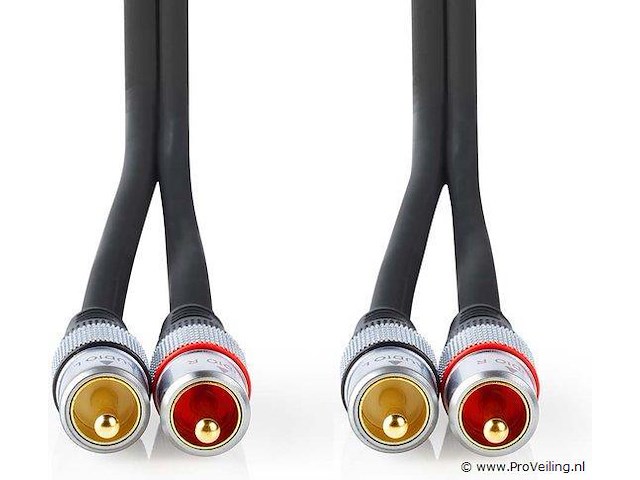 Nedis stereo-audiokabel - 2x rca male - 2x rca male - verguld - 2.50 m - rond - antraciet - doos - afbeelding 1 van  3