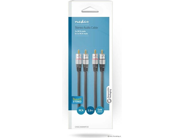 Nedis stereo-audiokabel - 2x rca male - 2x rca male - verguld - 2.50 m - rond - antraciet - doos - afbeelding 3 van  3