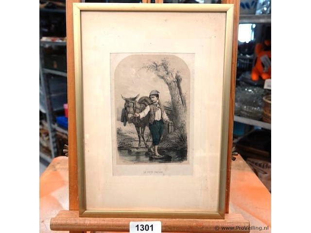 Negentiende-eeuwse lithografie getiteld "le petit paysan" - afbeelding 1 van  5
