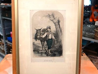 Negentiende-eeuwse lithografie getiteld "le petit paysan" - afbeelding 1 van  5
