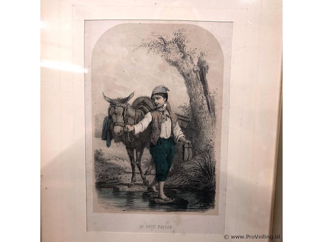 Negentiende-eeuwse lithografie getiteld "le petit paysan" - afbeelding 2 van  5