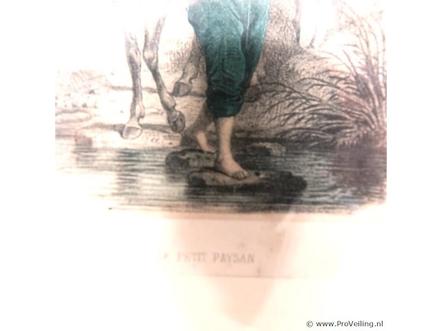 Negentiende-eeuwse lithografie getiteld "le petit paysan" - afbeelding 3 van  5