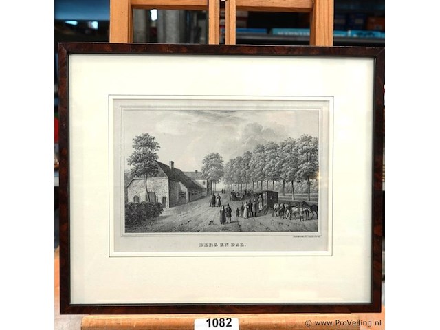 Negentiende-eeuwse lithografie van het gelderse dorp bergen en dal - afbeelding 1 van  5
