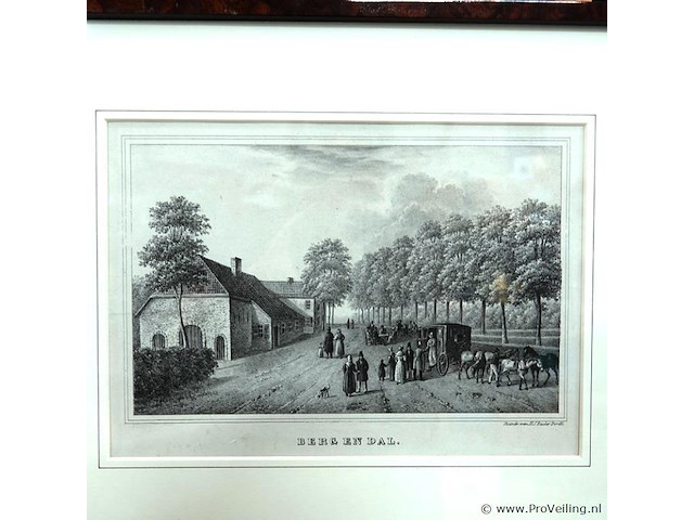 Negentiende-eeuwse lithografie van het gelderse dorp bergen en dal - afbeelding 2 van  5