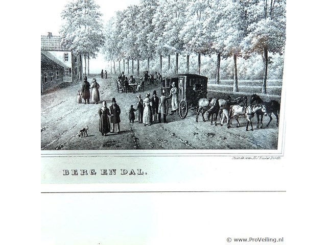 Negentiende-eeuwse lithografie van het gelderse dorp bergen en dal - afbeelding 3 van  5