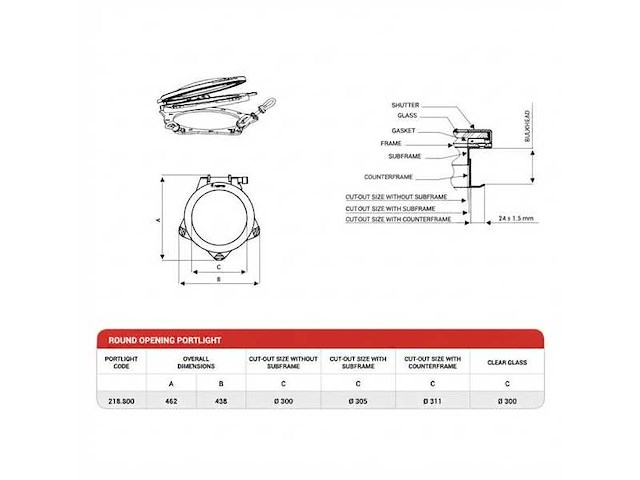 Nemo 218.800 300 mm opening porthole stainless steel - afbeelding 1 van  4