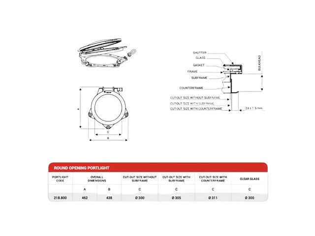 Nemo 218,800 300 mm opening portole stainless steel - afbeelding 1 van  6