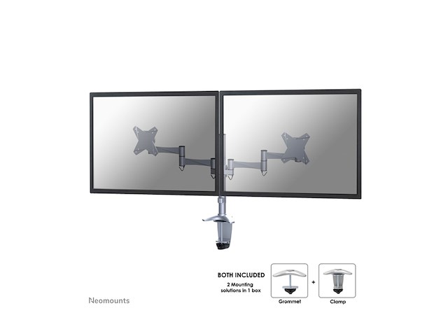 Neomounts fpmad1330dsilver monitorarm 2 schermen 1027 09 kg/scherm zilver - afbeelding 2 van  4