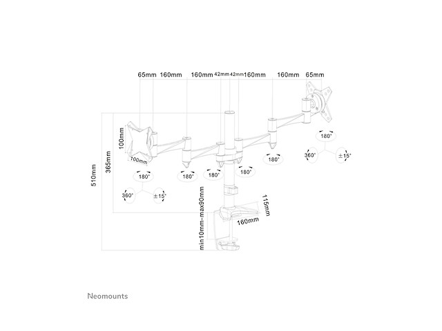 Neomounts fpmad1330dsilver monitorarm 2 schermen 1027 09 kg/scherm zilver - afbeelding 4 van  4