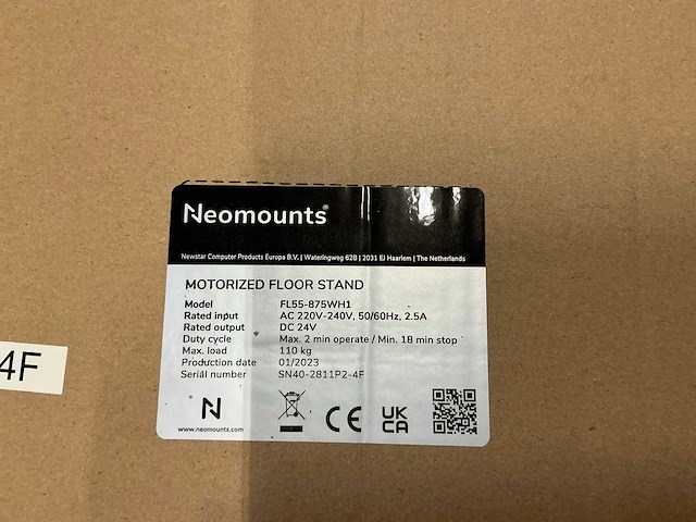Neomounts motorized floor stand fl55-875wh1 - afbeelding 3 van  4