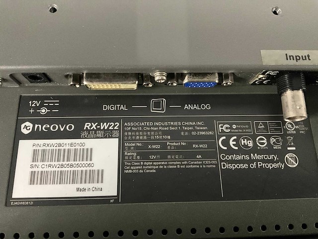 Neovo 22” data/video lcd monitor (13x) - afbeelding 5 van  7