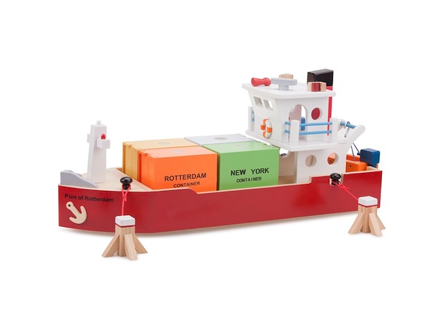 New classic toys - containerboot met 4 containers - haven lijn - afbeelding 1 van  5