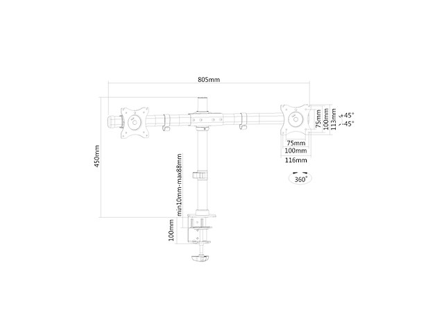 New star neomounts fpmadcb100d monitorarm 2 schermen zwart - afbeelding 3 van  3