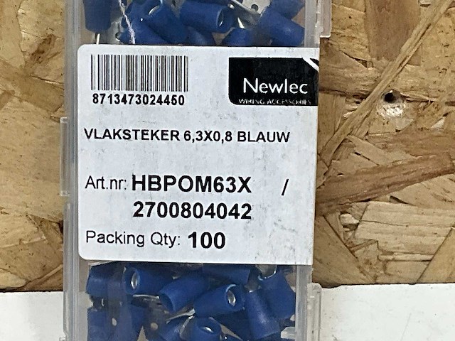 Newlec vlakstekker 6,3x0,8 blauw 100x (15x) - afbeelding 2 van  3