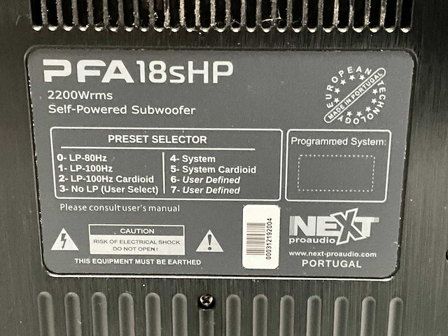 Next-proaudio pfa 18shp 18-inch actieve subwoofer - afbeelding 8 van  9