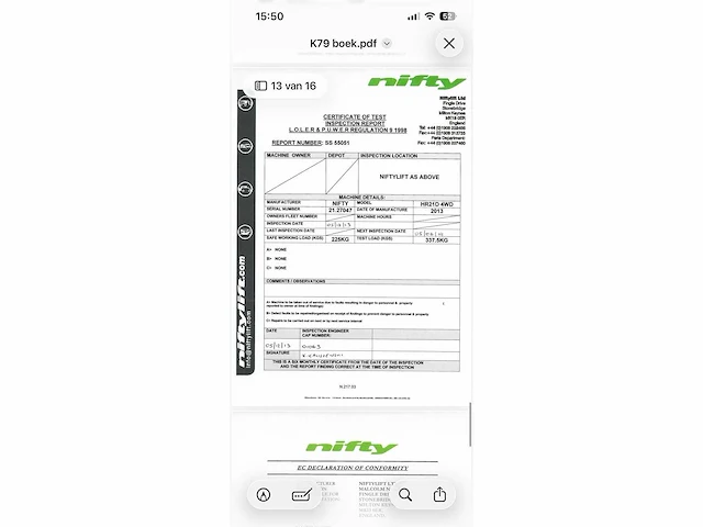 Niftylift - 2013 - hr21 d 4x4 20.8m werkhoogte - met hoogwerkerboek - 1612 uren - hoogwerker - afbeelding 17 van  26