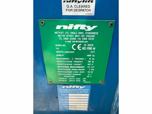 Niftylift - 2017 - hr28 hybrid 4x4 - knikarm hoogwerker 4x4 hybride - afbeelding 15 van  31