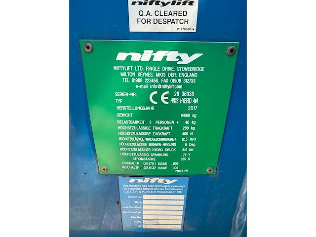 Niftylift - 2017 - hr28 hybrid 4x4 - knikarm hoogwerker - afbeelding 15 van  31