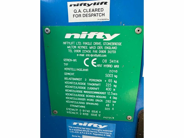 Niftylift - 216 - hr17 - knikarm hoogwerker4x4 hybride - afbeelding 17 van  34