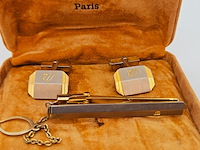 Nina ricci goldplated two-tone manchetknopen + tie-clip - afbeelding 1 van  6