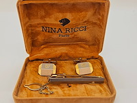 Nina ricci goldplated two-tone manchetknopen + tie-clip - afbeelding 2 van  6