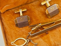 Nina ricci goldplated two-tone manchetknopen + tie-clip - afbeelding 4 van  6