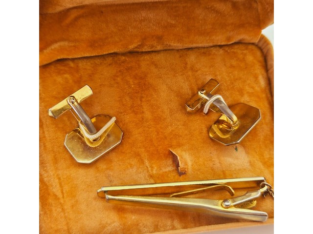 Nina ricci goldplated two-tone manchetknopen + tie-clip - afbeelding 5 van  6