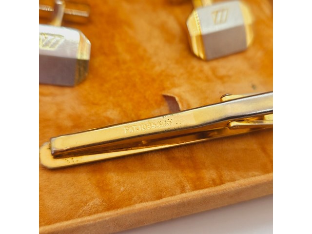 Nina ricci goldplated two-tone manchetknopen + tie-clip - afbeelding 6 van  6