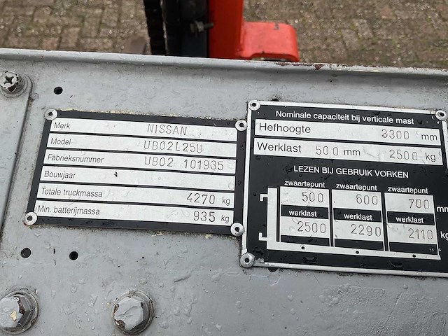 Nissan 2500kg vorkheftruck - afbeelding 9 van  10