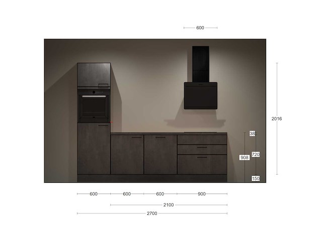 Nobilia laser decor zwart beton recht keuken - afbeelding 15 van  19