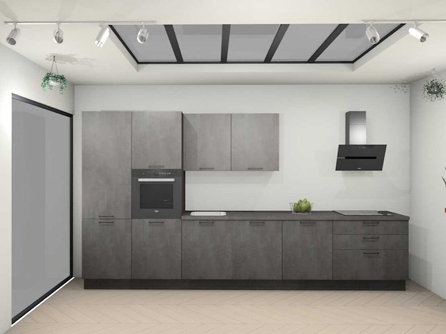 Nobilia laser decor zwart beton rechte keuken - afbeelding 1 van  25