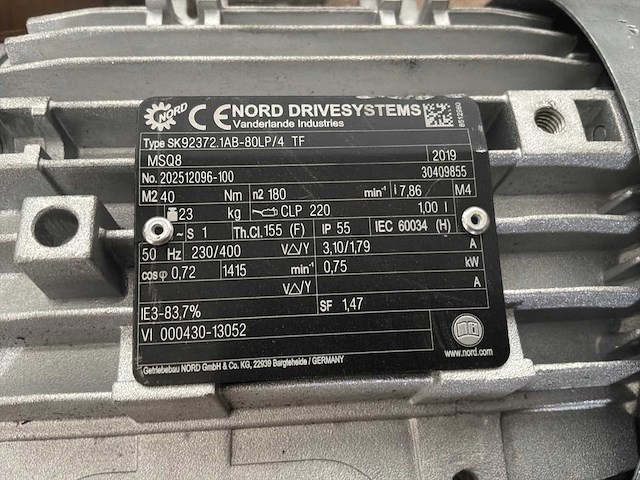 Nord drivesystem sk92372.1ab-80lp/4 tf elektromotor (2x) - afbeelding 3 van  3