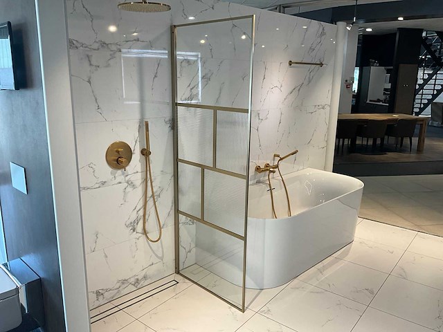 Novellini - inloopdouche met vakverdeling brushed gold 78 x 200 cm - afbeelding 1 van  4