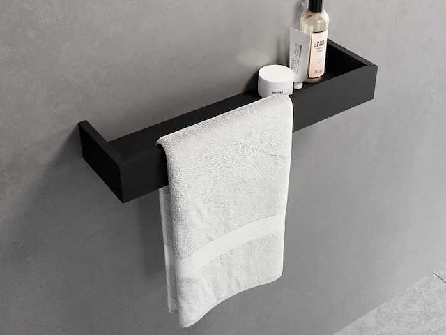 Novellini frame planchet met handdoekhouder mat zwart - afbeelding 1 van  4