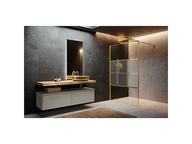 Novellini h art inloopdouche - 120x200cm - ribbelglas linea 2 - shiny gold - afbeelding 1 van  3